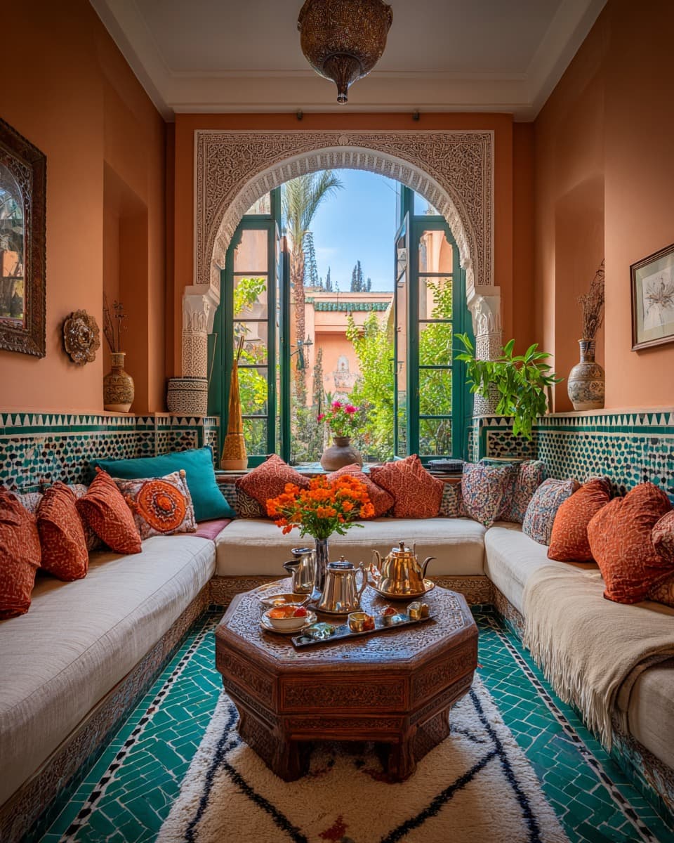 Traditional majlis lounge in a Marrakech riad